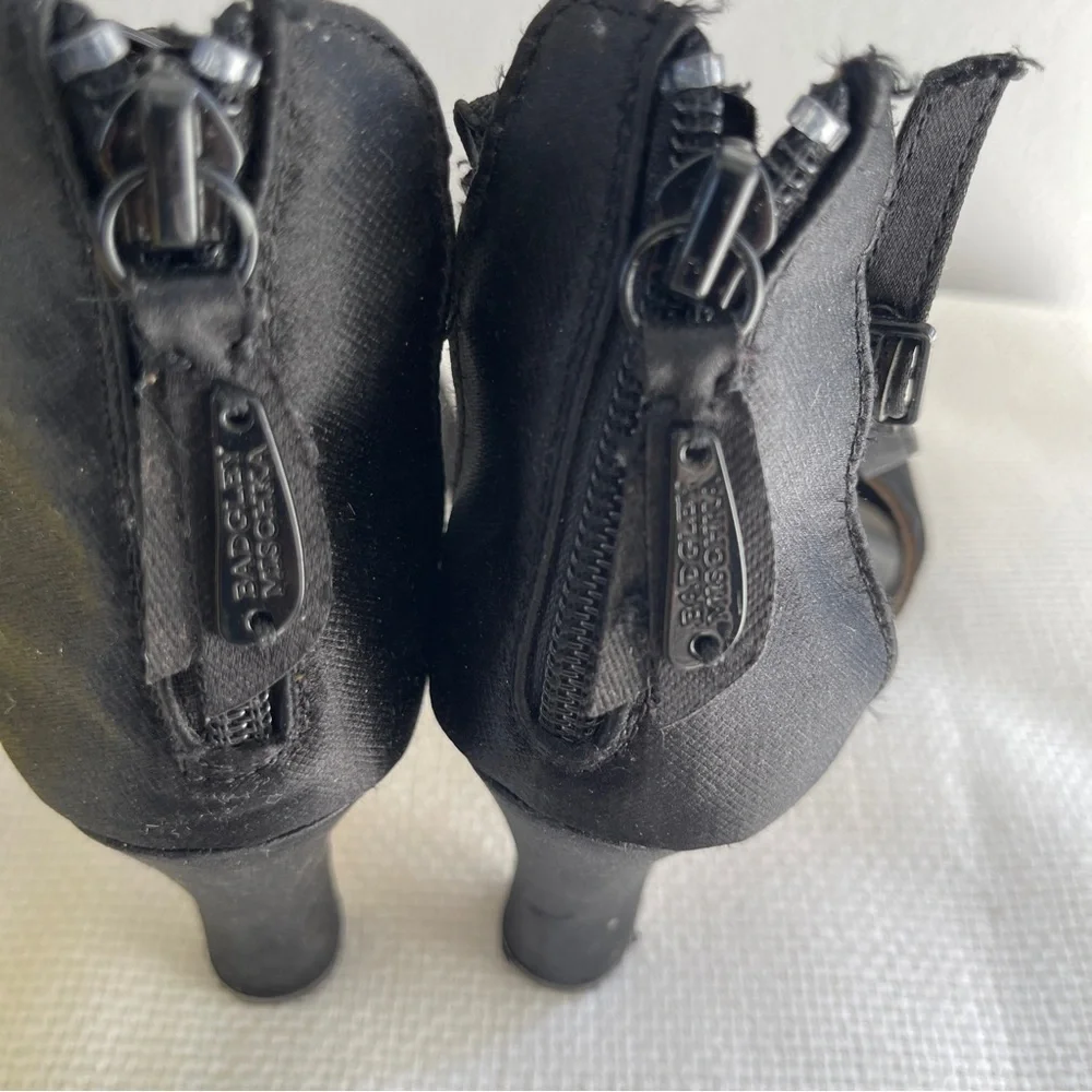 Badgley Mischka Black Strappy Heels with Crystal Accents - Picture 3 of 9